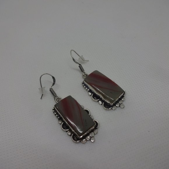 Beautiful "MOOKAITE JASPER" Handmade Sterling Dangle Earrings #443 - Picture 2 of 3
